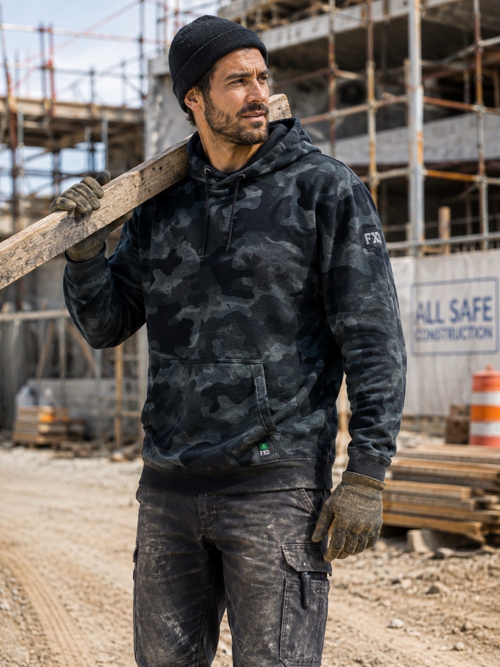 NWT FXD WF.1 Series water resistant work force Hoodie Fleece Black Camo Sz XL